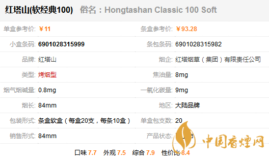 红塔山软经典100多少钱一包 红塔山软经典香烟价表图一览