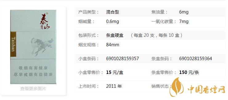 泰山6mg双马香烟价格及参数一览2020