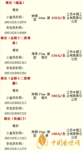 南京香烟价格表2020价格表一览 南京香烟多少钱一包