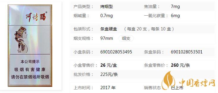 玉溪细支阿诗玛香烟价格查询及图片