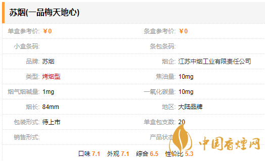 苏烟一品梅天地心多少钱一包 苏烟一品梅天地心口感分析