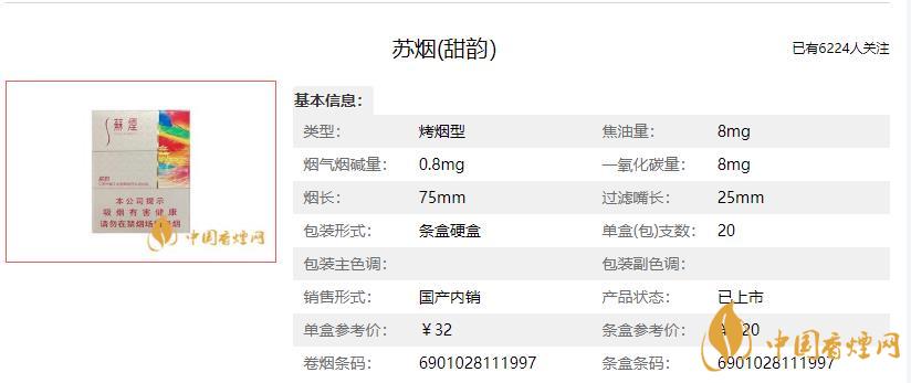 苏烟甜韵多少钱一包 苏烟甜韵价格表和图