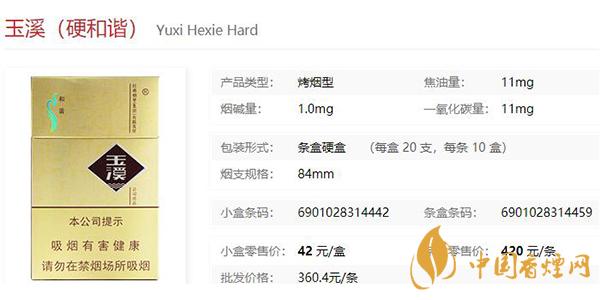 玉溪硬和谐价格表图片2021 玉溪硬和谐多少钱一盒