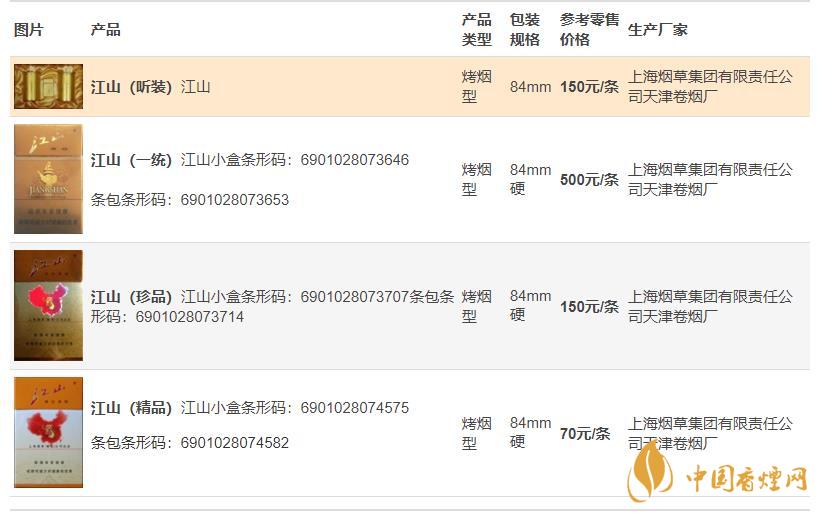 江山烟价格图片及价格2021年最新