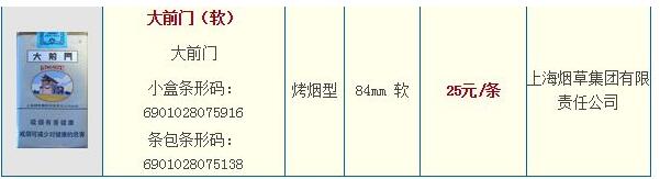 大前门(软硬)香烟多少钱一盒 上海大前门香烟价格表