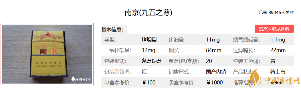 南京九五之尊香烟价格介绍及口感分析