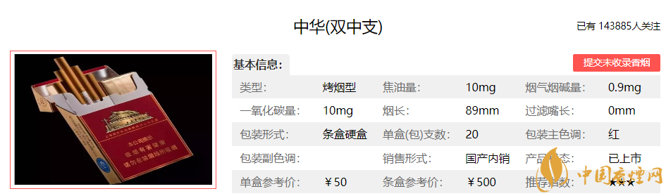 中华双中支多少钱一条 中华双中支香烟价格表