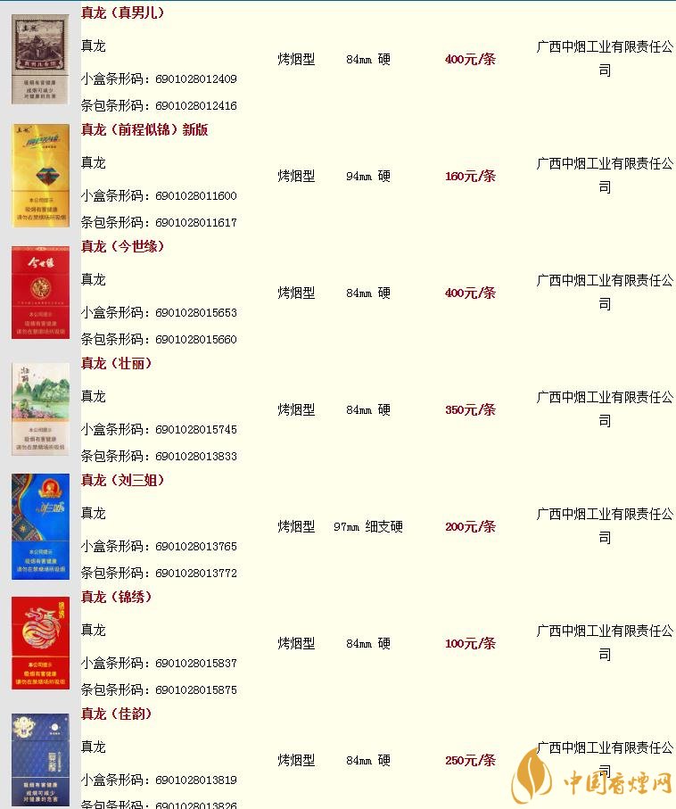 真龙香烟价格表图 真龙香烟核心参数介绍