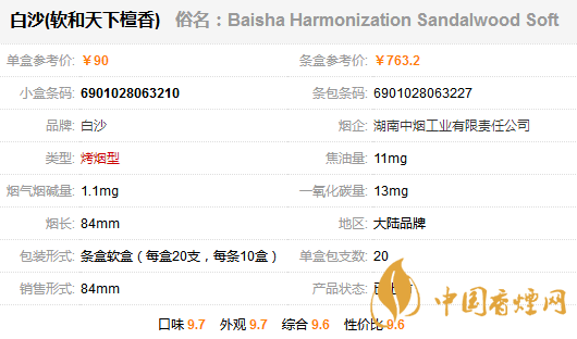 白沙软和天下檀香烟价格 白沙软和天下檀香多少钱一包