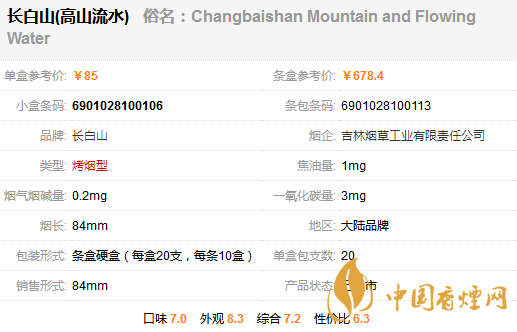 长白山高山流水烟价格表和图片大全一览