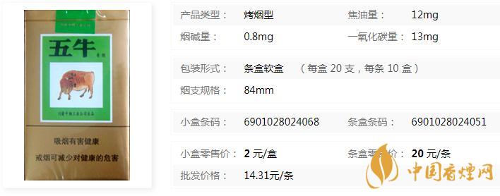 五牛绿香烟多少钱一包  2020五牛绿香烟价格及参数一览