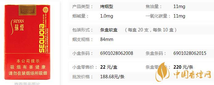 苏烟五星红杉树多少钱一包  苏烟五星红杉树香烟价格查询