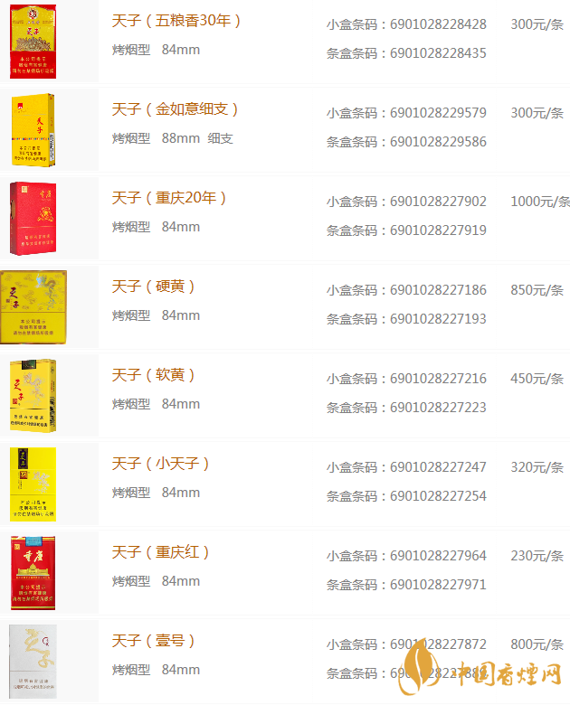 天子香烟价格表图大全天子香烟多少钱一盒