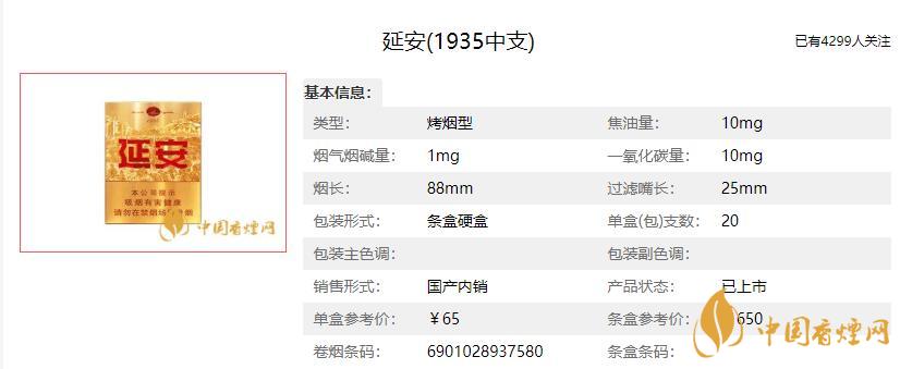 延安中支1935好抽吗 延安中支1935多少钱一盒