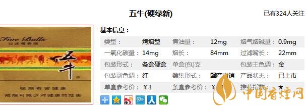 五牛硬绿新多少钱一包 成都五牛香烟图片和价格3元