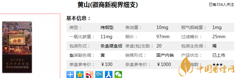 黄山细支香烟有几种(11种) 最全黄山细烟价格表和图片