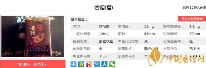 贵烟(福)价格表和图片图片