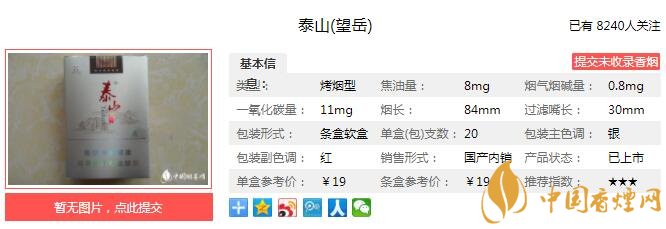 泰山香烟细支价钱图片