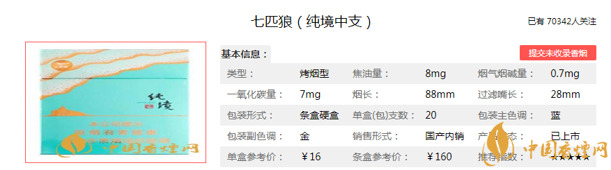 七匹狼香烟细支价格图片