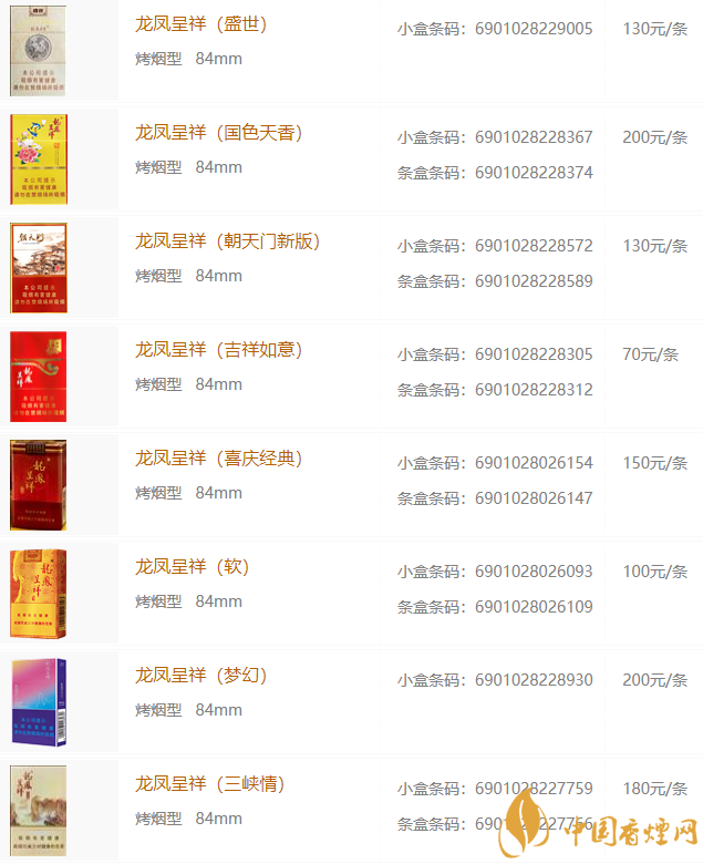 龙凤呈祥香烟价格龙凤呈祥香烟多少钱一条